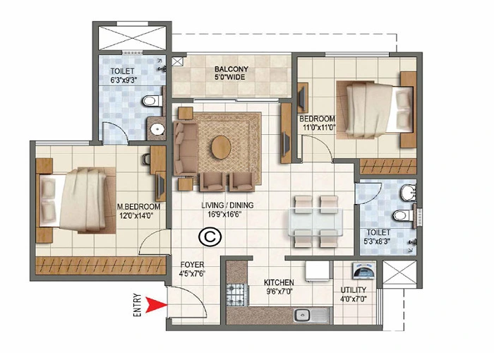 Prestige Southern Star Phase 2 1 BHK Floor Plan
