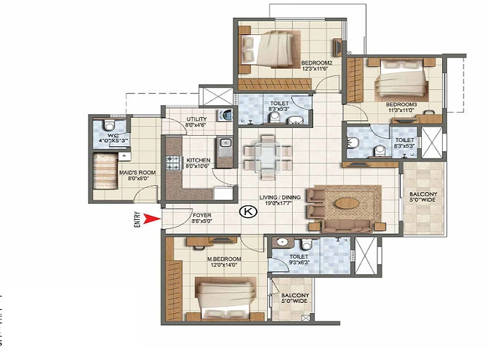 Prestige Ferns Residency 2 BHK Floor Plan